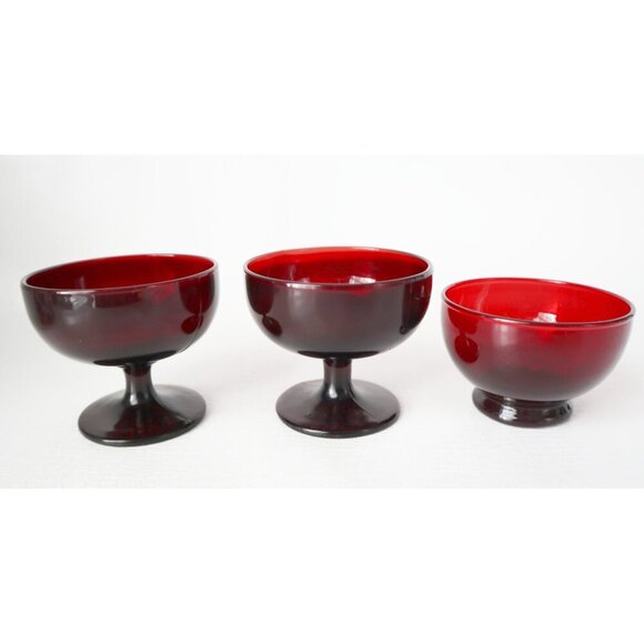 3 Vintage Royal Ruby Dessert Dishes Sherbets Anchor Hocking  1960's - Picture 2 of 6